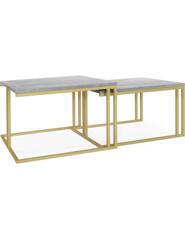 Quadratische Couchtische Rechteckige Satztische - Loft Style Couchtische mit goldenen Metallbeine - 2 in 1 - Zwei Industrielle Getrennte Tische für Wohnzimmer