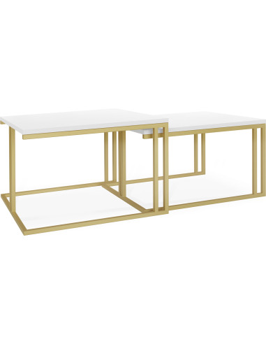 Quadratische Couchtische Rechteckige Satztische - Loft Style Couchtische mit goldenen Metallbeine - 2 in 1 - Zwei Industrielle Getrennte Tische für Wohnzimmer