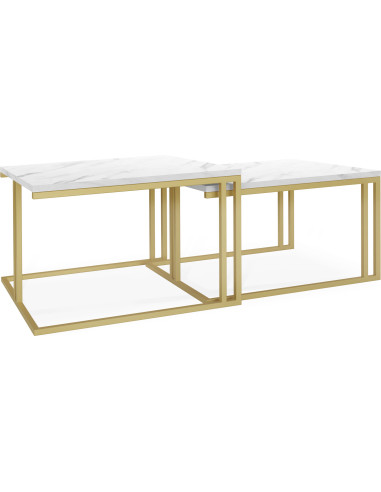 Quadratische Couchtische Rechteckige Satztische - Loft Style Couchtische mit goldenen Metallbeine - 2 in 1 - Zwei Industrielle Getrennte Tische für Wohnzimmer