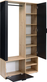 Garderoben-Set mit Spiegel & Sitzbank – Kompaktgarderobe 100 cm mit Kleiderstange, Schuhablage, Stauraum – Links oder Rechts – Flurgarderobe für Diele – Garderobenschrank Lena Uni