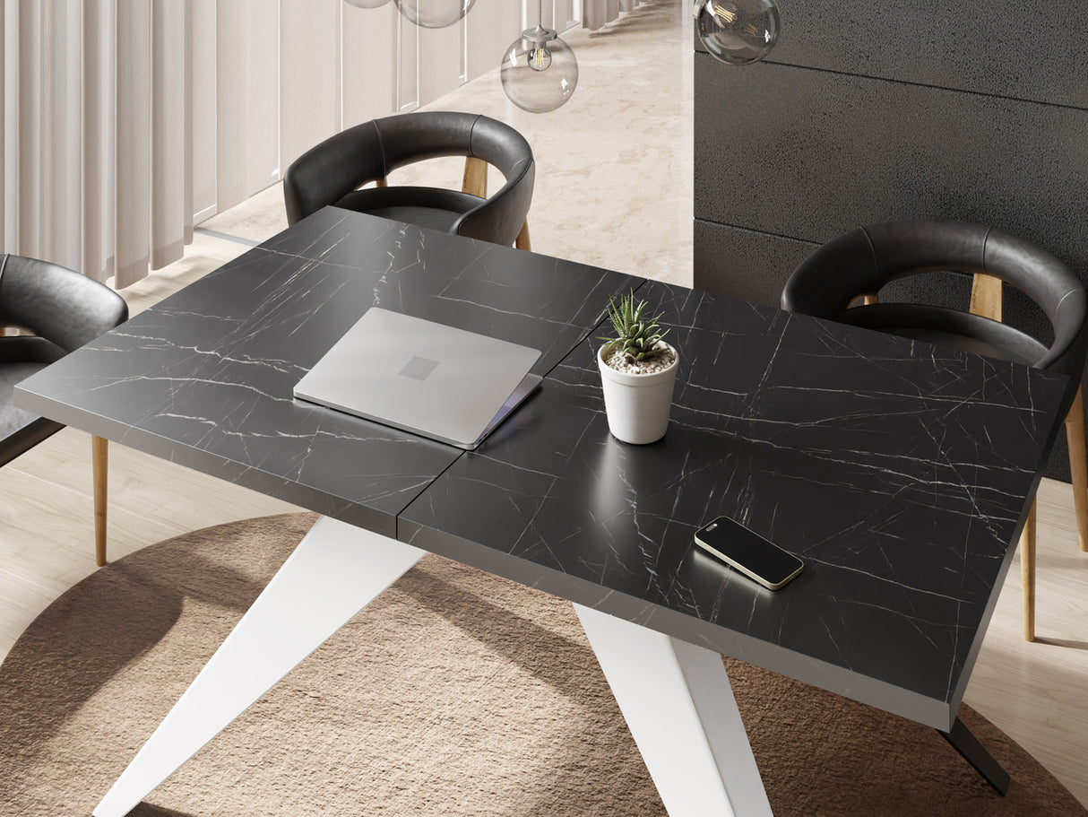 Esstisch Venus im Modern Stil, Rechteckiger Tisch – Ausziehbar – Pulverbeschichtete Weiße Metallbeine – Made in EU