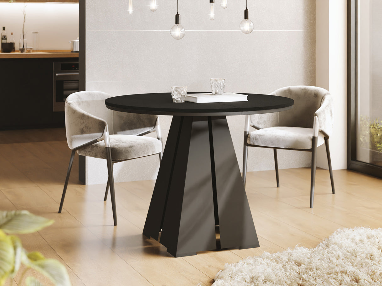 Runder Ausziehbarer Esstisch mit Schwarzem Metallgestell – Moderner Industrieller Tisch für Esszimmer oder Küche – Made in EU