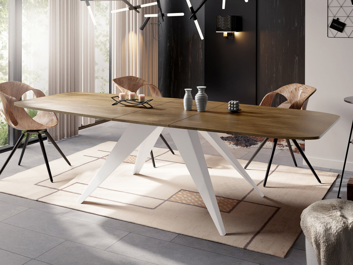 Ausziehbarer Esstisch Fatina im Loft-Stil – Industrieller Tisch mit Weißen Metallbeinen – Made in EU