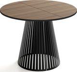 Esstisch Rund Ausziehbar mit Lamellen im Loft-Stil – 100 cm – Industrieller Tisch mit Schwarzen Metallbeinen, Platzsparend für Wohnzimmer oder Esszimmer