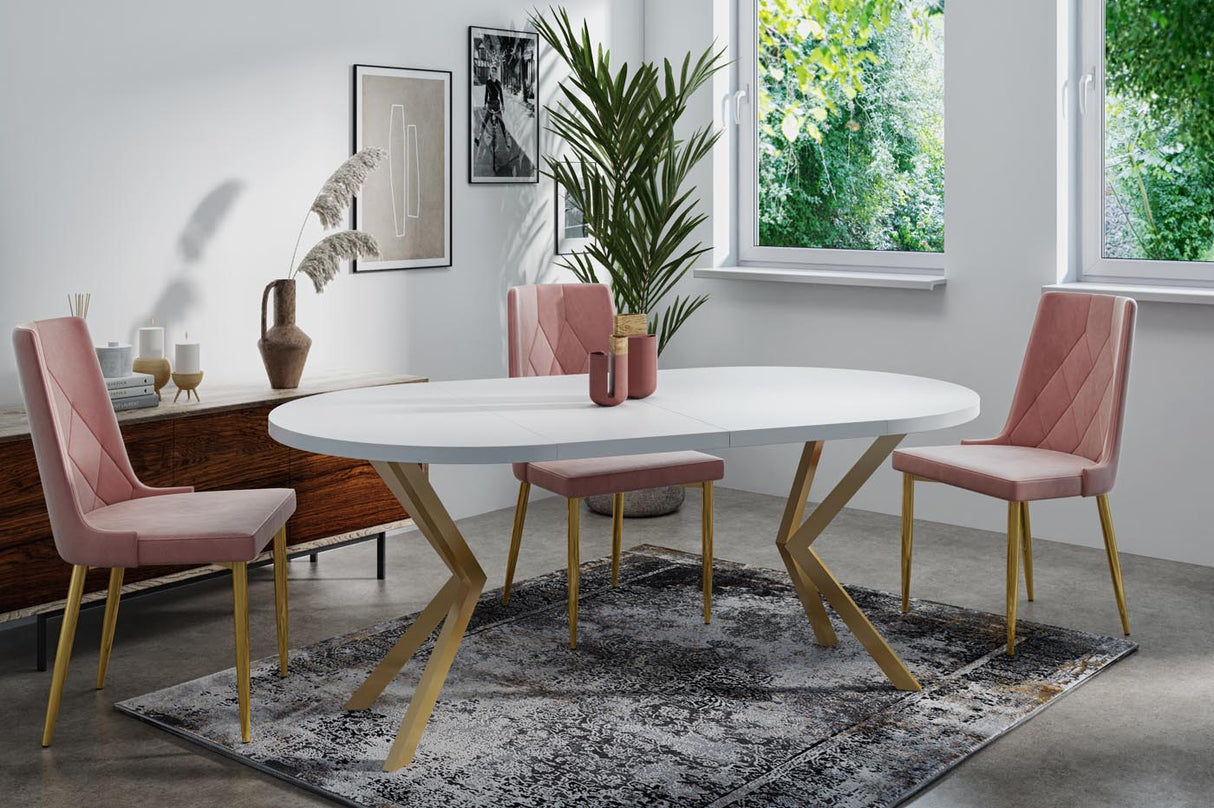 Runder Ausziehbarer Esstisch – Loft Style Tisch mit Goldenen Metallbeinen – 90 bis 170 cm – Industrieller Tisch für Wohnzimmer – Kompakt