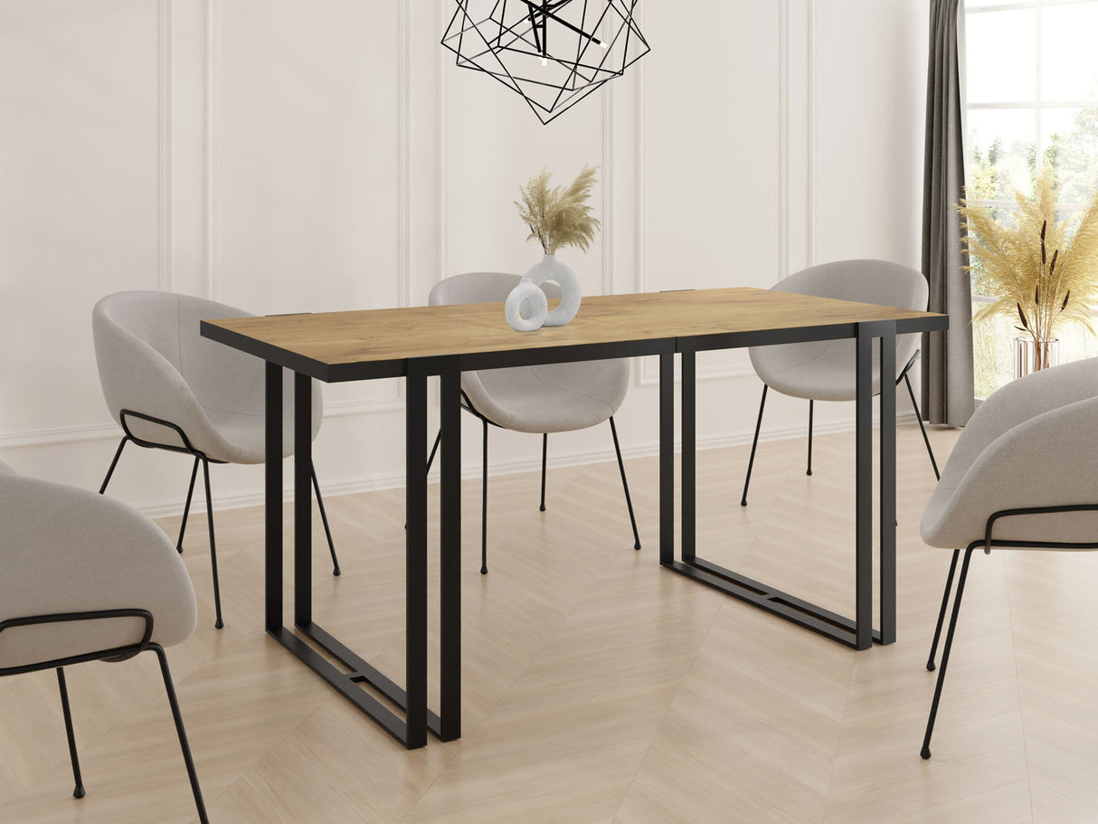 Ausziehbarer Esstisch mit Tischrand – Großer Tisch im Loft-Stil mit Schwarzen Metallbeinen 160 bis 260 cm – Industrietisch für das Wohnzimmer – 160 x 90 cm