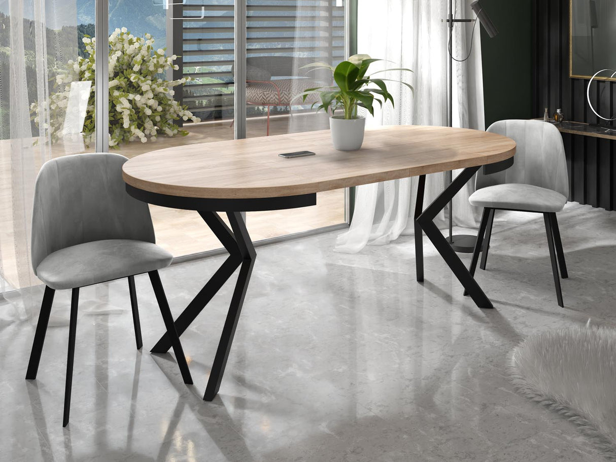 Runder Ausziehbarer Esstisch – Loft Style Tisch mit Metallbeinen – 90 bis 170 cm – Industrieller Tisch für Wohnzimmer – Kompakt – 90 cm