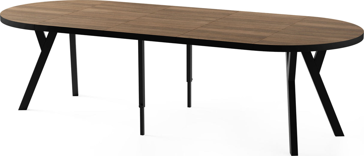 Esstisch Rund Groß XXL Ausziehbar im Loft-Stil – 100 bis 250 cm – Extra Lang Ausziehtisch mit Schwarzen Holzbeinen, Industrieller Tisch für 5-14 Personen