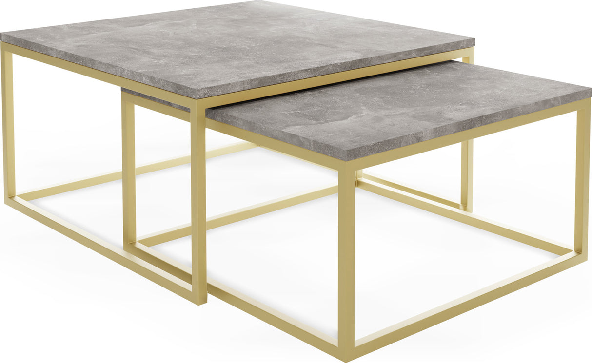 Rechteckige Quadratische Satztische Couchtische mit Gold Gestell - Loft Style Couchtische Metallbeine - 2 in 1 - Zwei Industrielle Getrennte Tische für Wohnzimmer