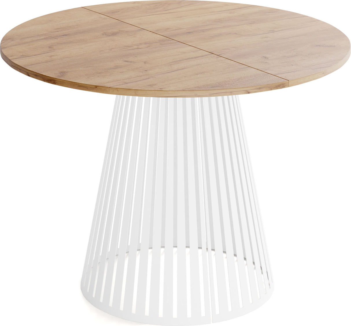 Esstisch Rund Ausziehbar im Loft-Stil – 100 cm – Industrieller Tisch mit Weißen Metallbeinen, Platzsparend für Wohnzimmer oder Esszimmer