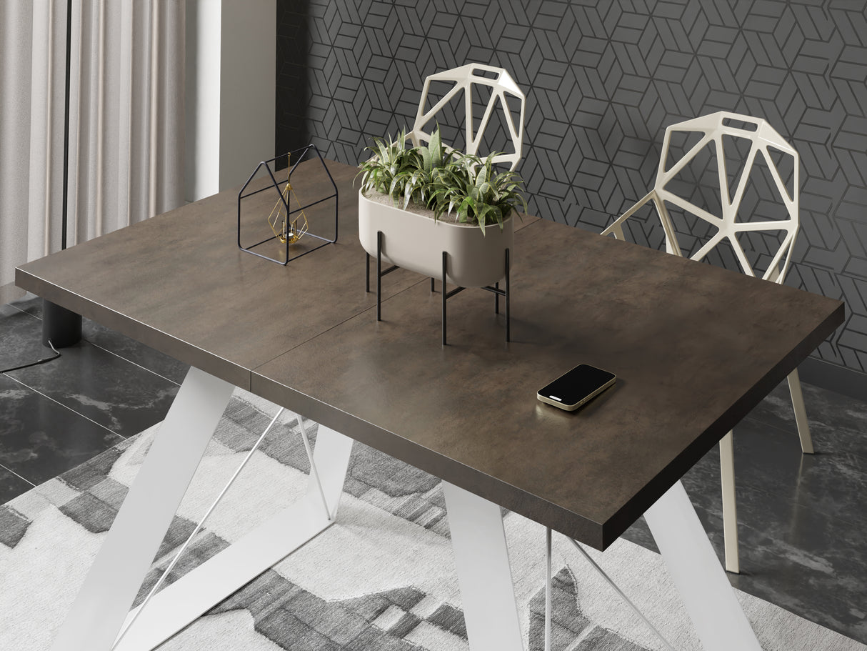 Esstisch Colter Weiß im Modern Stil, Rechteckiger Tisch – Ausziehbar – Pulverbeschichtete Weiße Metallbeine – Made in EU