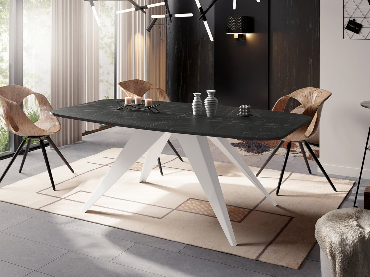 Ausziehbarer Esstisch Fatina im Loft-Stil – Industrieller Tisch mit Weißen Metallbeinen – Made in EU