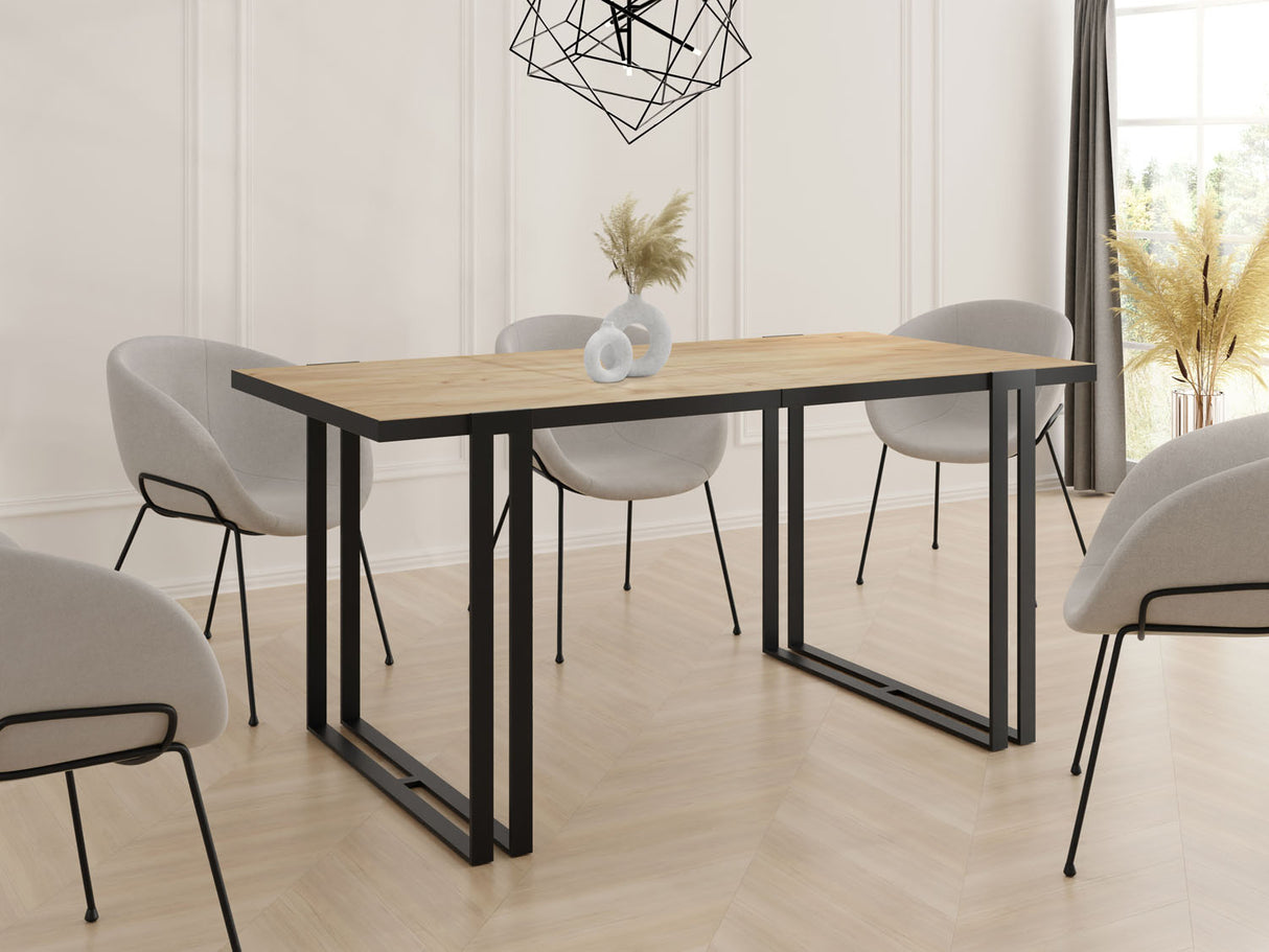 Ausziehbarer Esstisch mit Tischrand – Großer Tisch im Loft-Stil mit Schwarzen Metallbeinen 160 bis 260 cm – Industrietisch für das Wohnzimmer – 160 x 90 cm