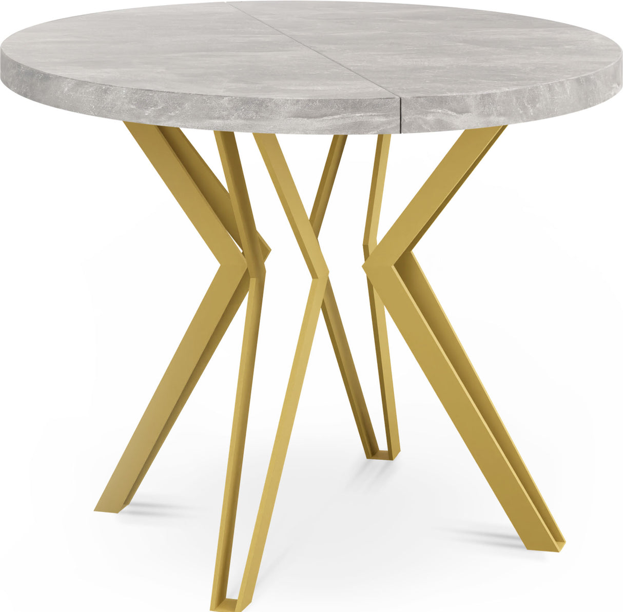 Runder Tisch für das Esszimmer – 100 oder 120 cm Durchmesser – Ausziehbarer Tisch mit Pulverbeschichteten Goldenen Metallbeinen – Industriestil