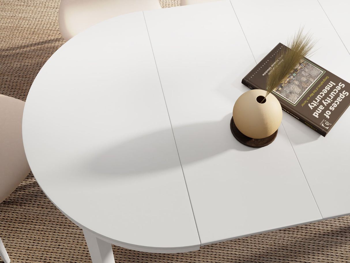 Esstisch Rowan Rund Ausziehbar 100-180 cm – Runder Esstisch mit Weißem Metallgestell – Ausziehbarer Tisch 6-8 Personen – Made in EU