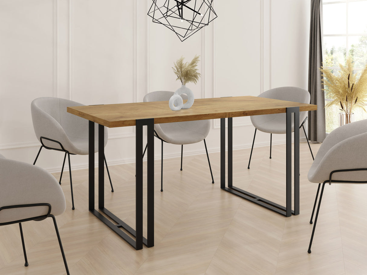 Ausziehbarer Esstisch – Großer Tisch im Loft-Stil mit Schwarze Metallbeinen 160 bis 260 cm – Industrietisch für das Wohnzimmer – Spacesaver – 160 x 90 cm