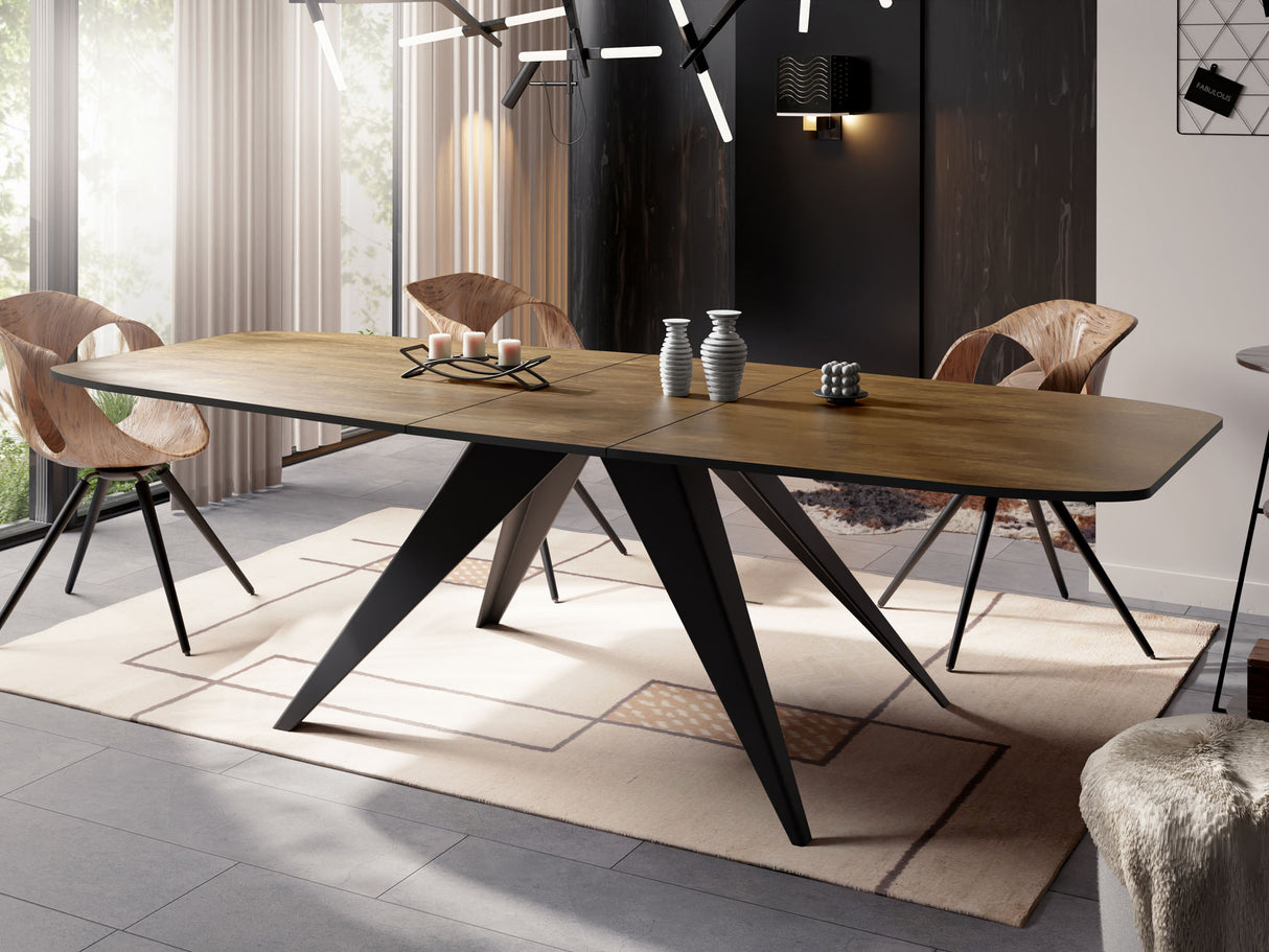 Ausziehbarer Esstisch Foster im Loft-Stil – Industrieller Tisch mit Schwarzen Metallbeinen – Made in EU