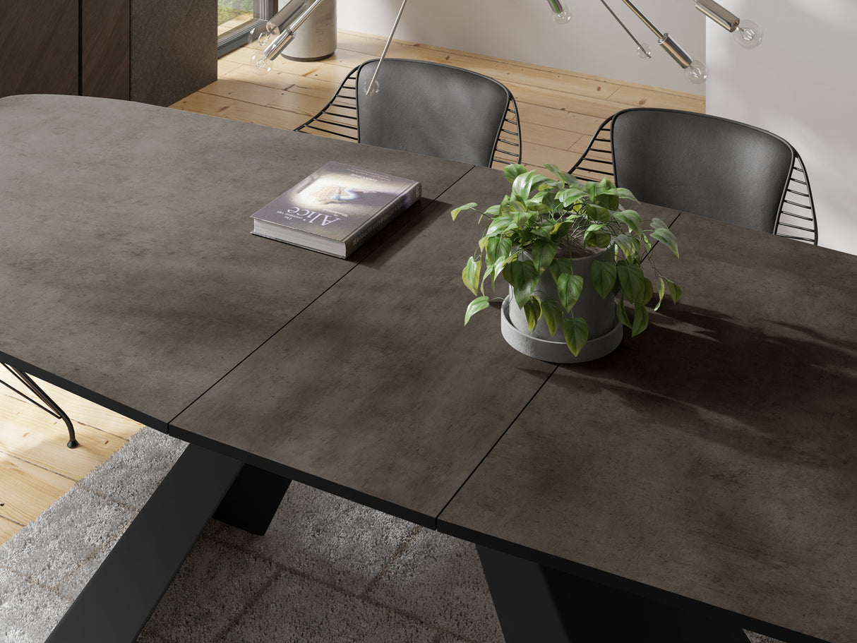 Esstisch Monte Schwarz im Modern Stil, Rechteckiger Tisch – Ausziehbar – Pulverbeschichtete Schwarze Metallbeine – Made in EU