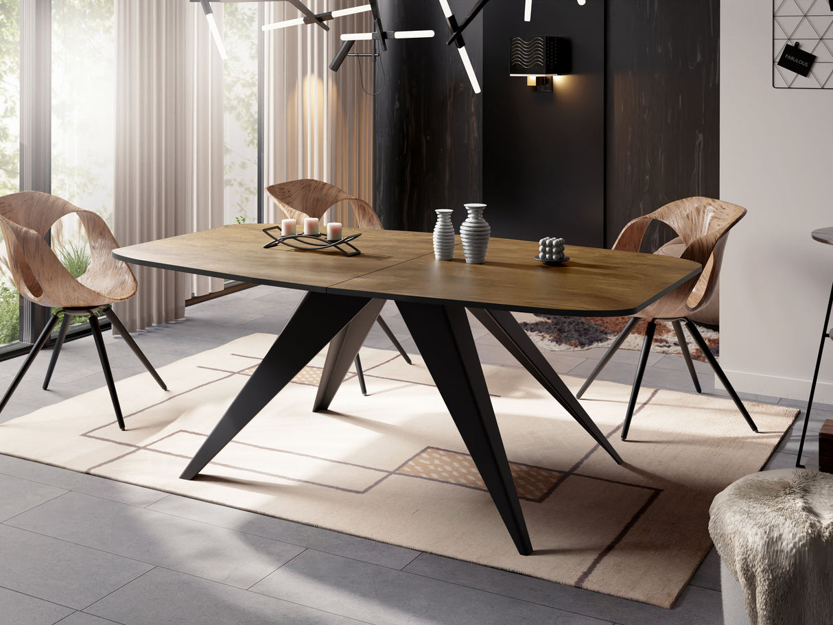 Ausziehbarer Esstisch Foster im Loft-Stil – Industrieller Tisch mit Schwarzen Metallbeinen – Made in EU