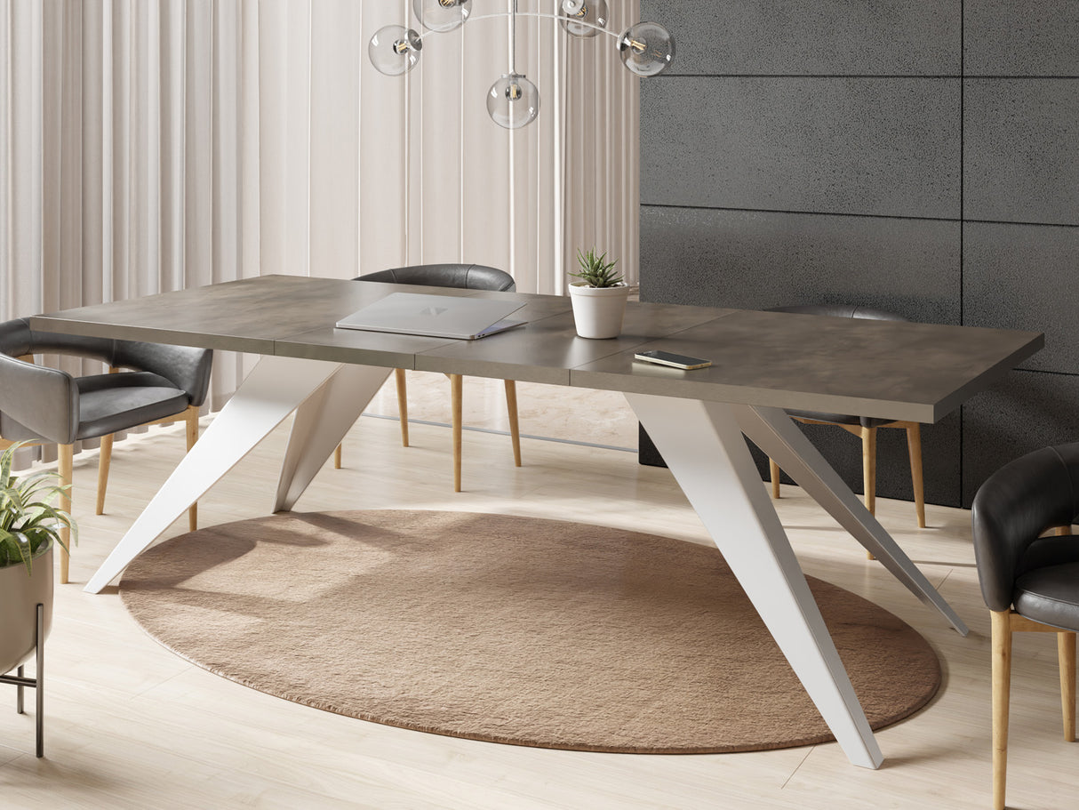 Esstisch Venus im Modern Stil, Rechteckiger Tisch – Ausziehbar – Pulverbeschichtete Weiße Metallbeine – Made in EU